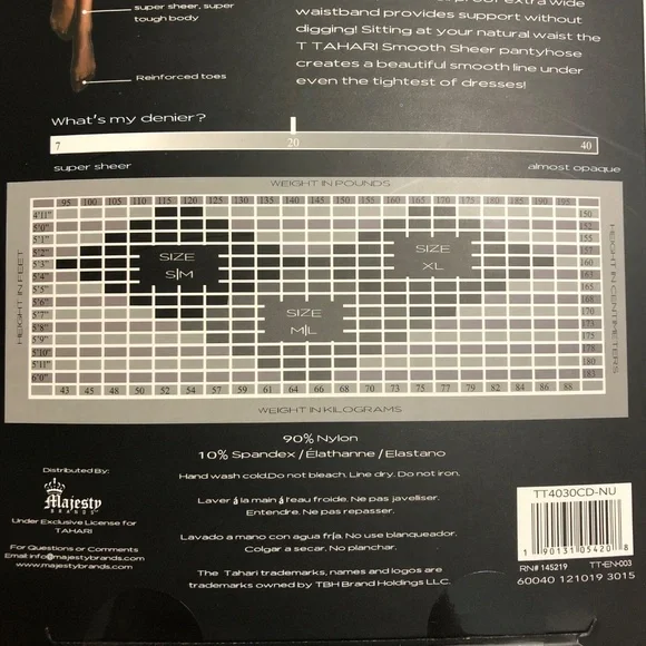 T. Tahari Sheer Control Top Pantyhose - Nude M/L - Picture 7 of 7